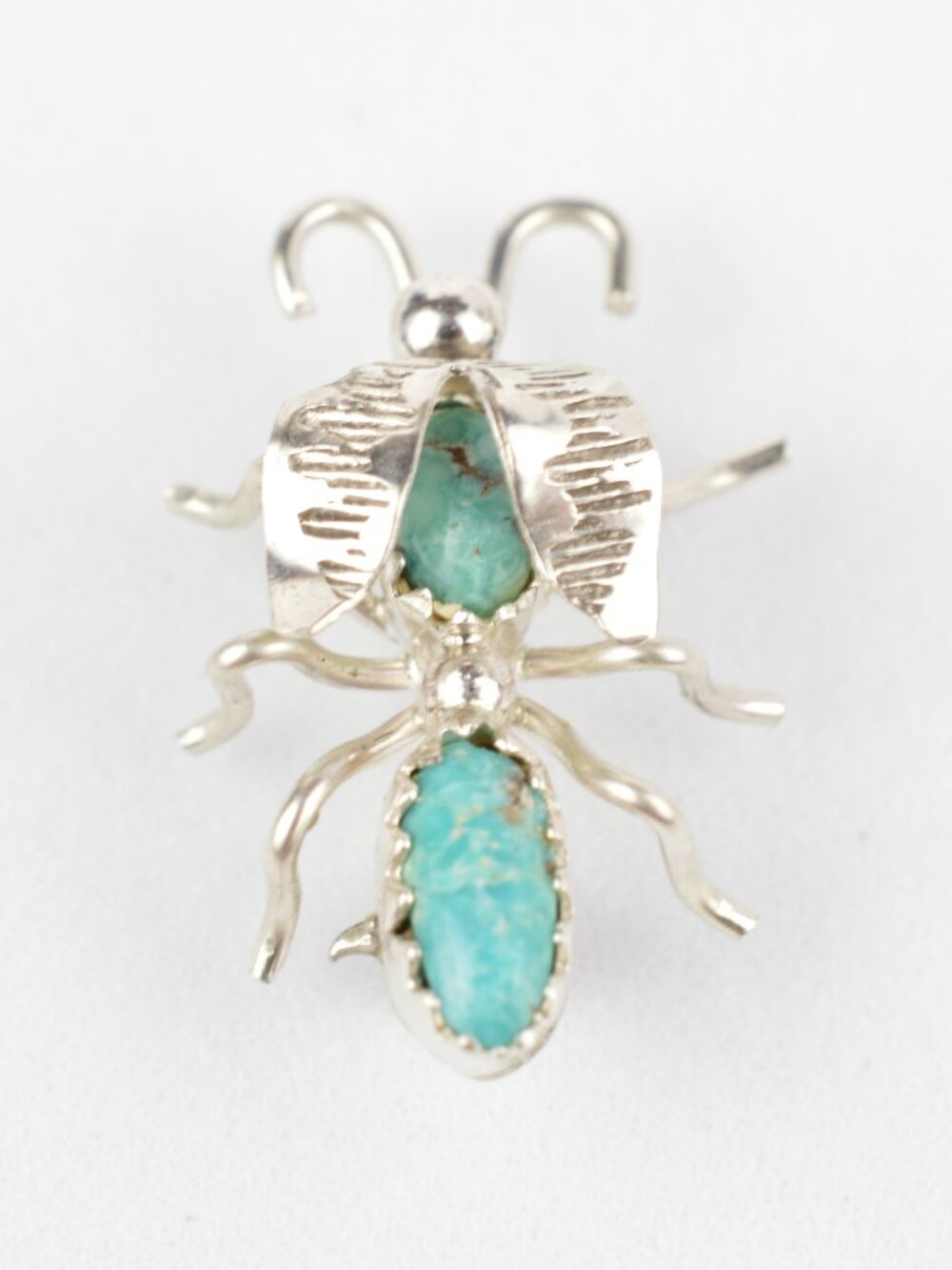 Vintage Southwestern Sterling Silver Turquoise Insect Bug Pin Brooch 7/8" 1.7g